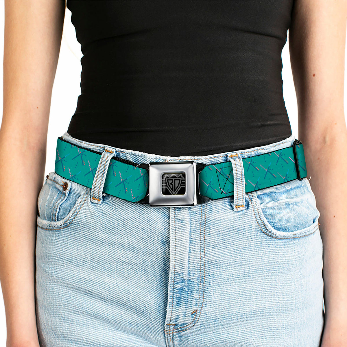 BD Wings Logo CLOSE-UP Full Color Black Silver Seatbelt Belt - PDX Airport Carpet Old Webbing