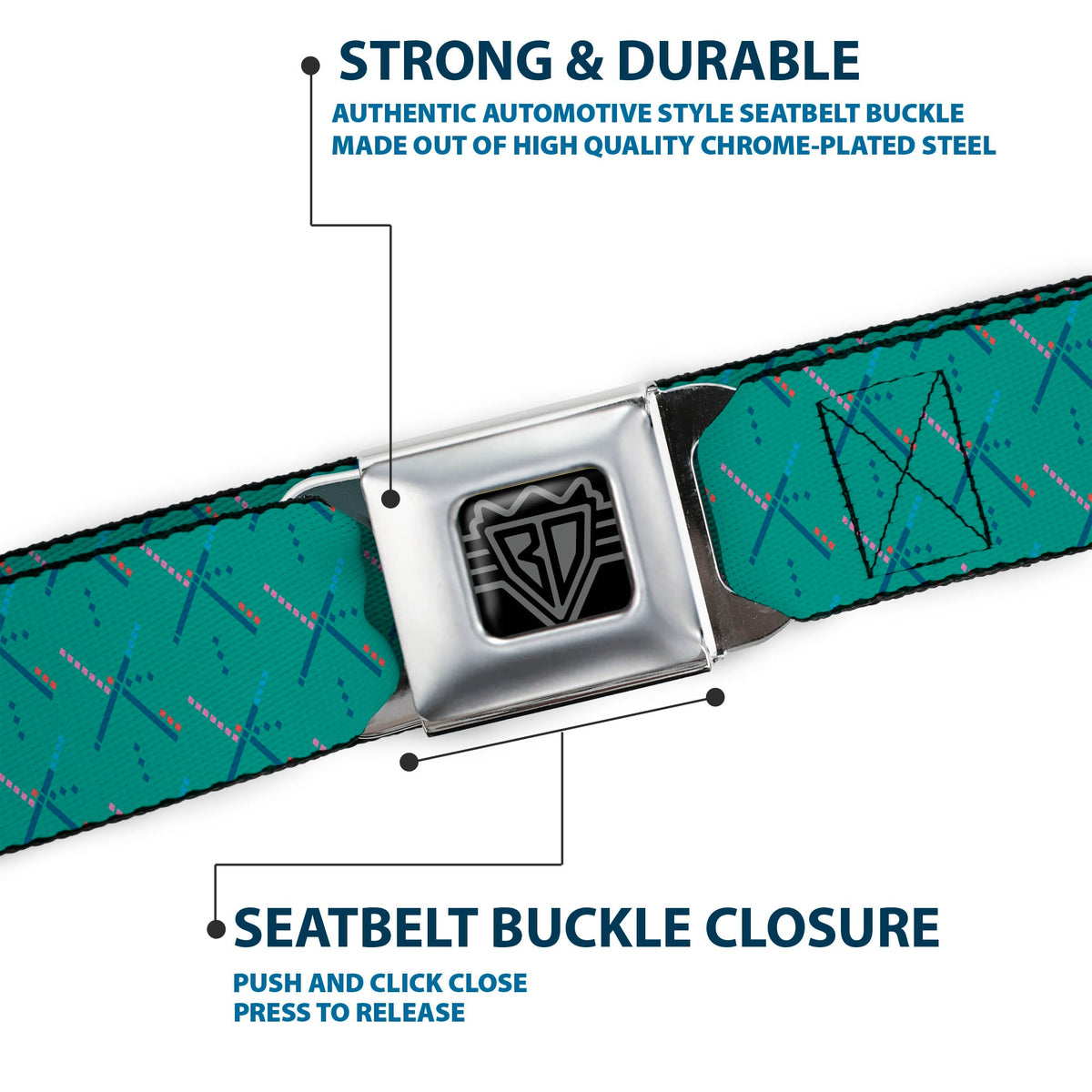 BD Wings Logo CLOSE-UP Full Color Black Silver Seatbelt Belt - PDX Airport Carpet Old Webbing