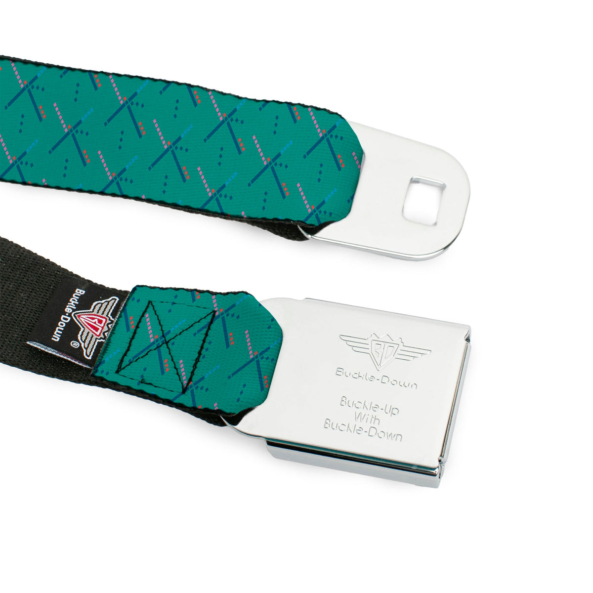 BD Wings Logo CLOSE-UP Full Color Black Silver Seatbelt Belt - PDX Airport Carpet Old Webbing