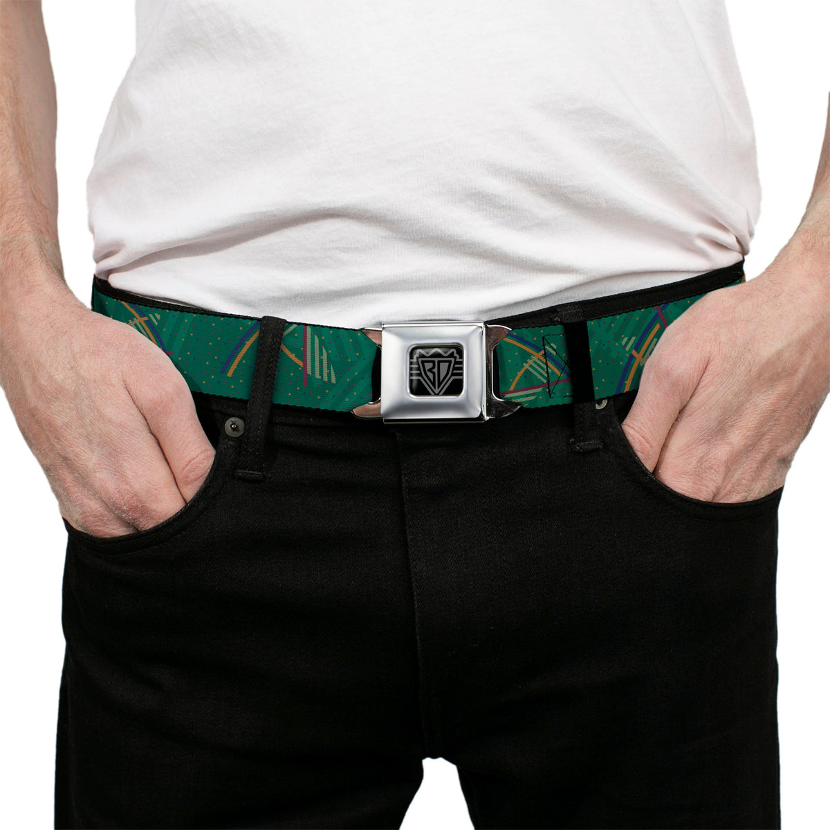 BD Wings Logo CLOSE-UP Full Color Black Silver Seatbelt Belt - PDX Airport Carpet New Webbing