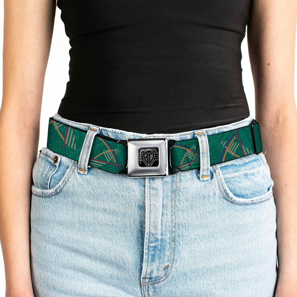BD Wings Logo CLOSE-UP Full Color Black Silver Seatbelt Belt - PDX Airport Carpet New Webbing
