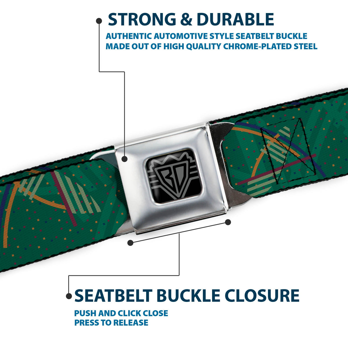 BD Wings Logo CLOSE-UP Full Color Black Silver Seatbelt Belt - PDX Airport Carpet New Webbing