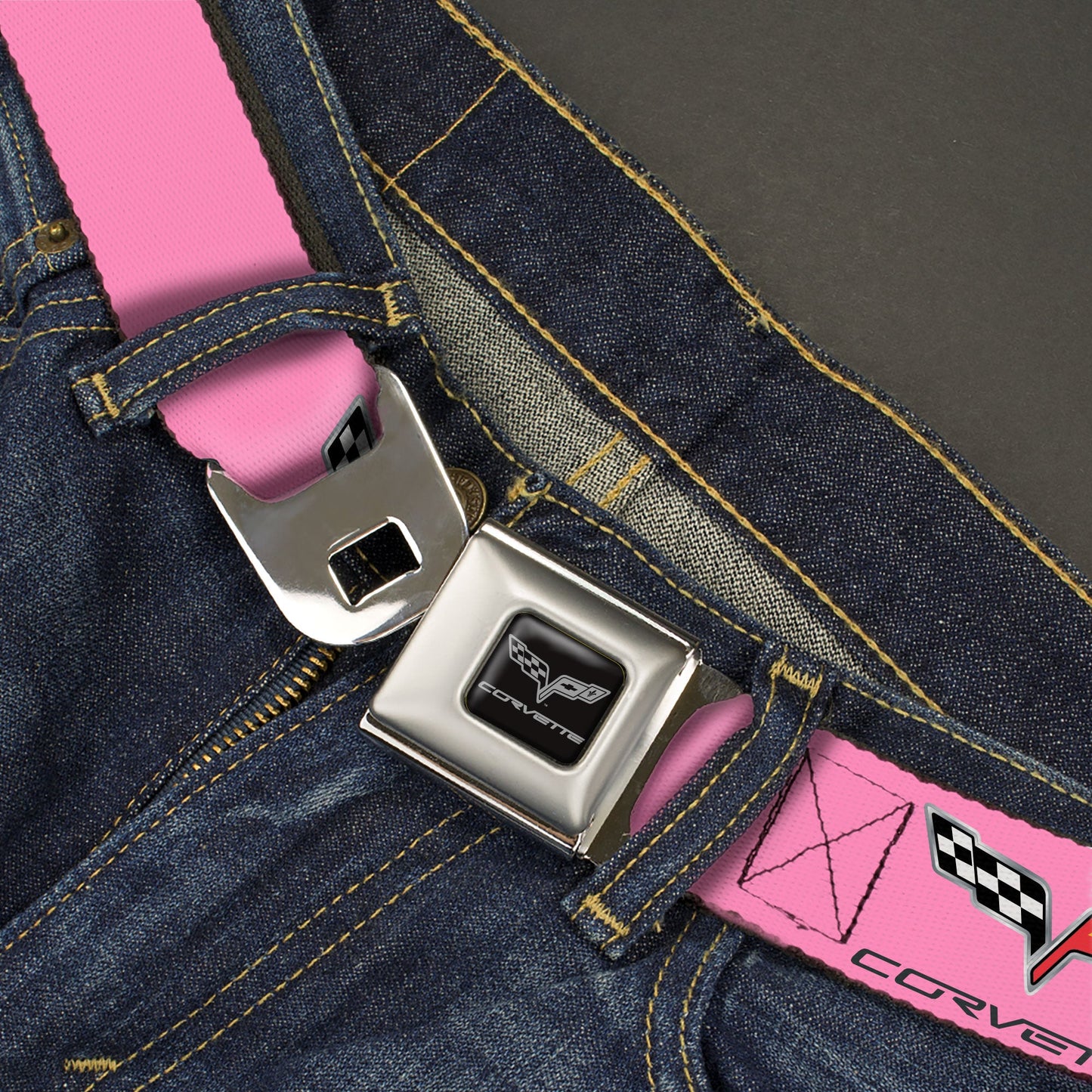 C6 Seatbelt Belt - C6 Logo REPEAT Pink/Black Webbing