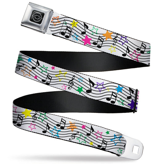 Chevy Seatbelt Belt - Music Notes Stars White/Black/Multi Color Webbing