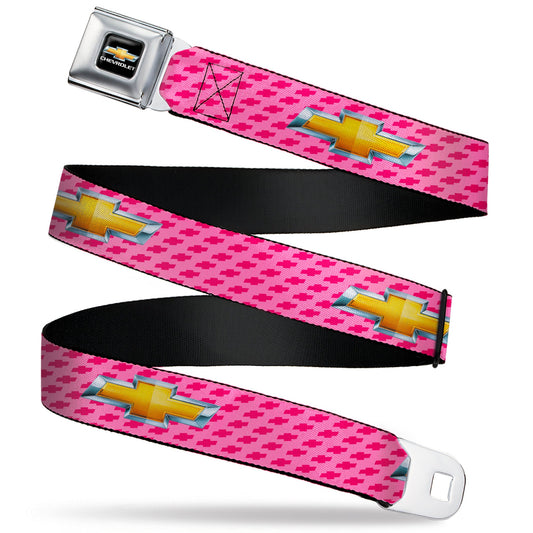 Chevy Bowtie Full Color Black Gold Seatbelt Belt - Chevy Gold Bowtie w/Logo PINK Webbing