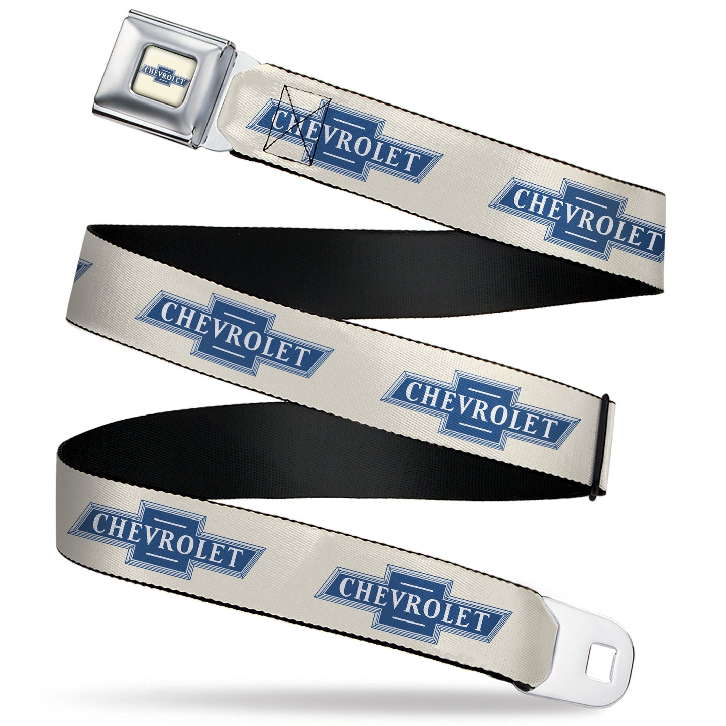 CHEVROLET 1940 Bowtie Text Logo Full Color White/Blues Seatbelt Belt - CHEVROLET 1940 Bowtie Text Logo White/Blues Webbing