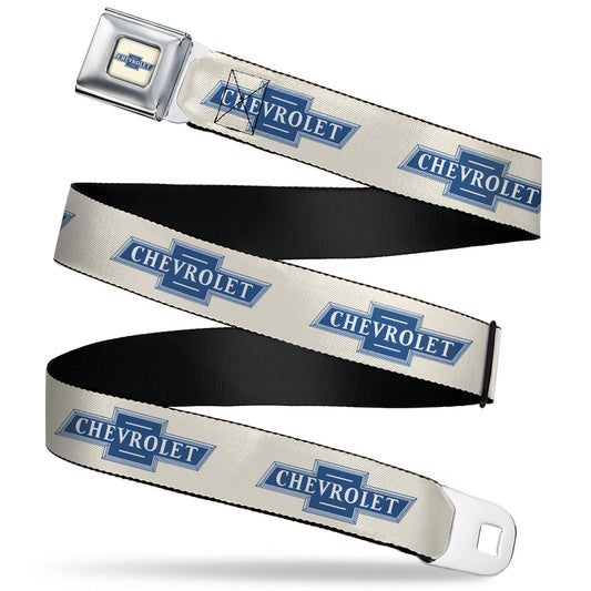 CHEVROLET 1940 Bowtie Text Logo Full Color White/Blues Seatbelt Belt - CHEVROLET 1940 Bowtie Text Logo White/Blues Webbing