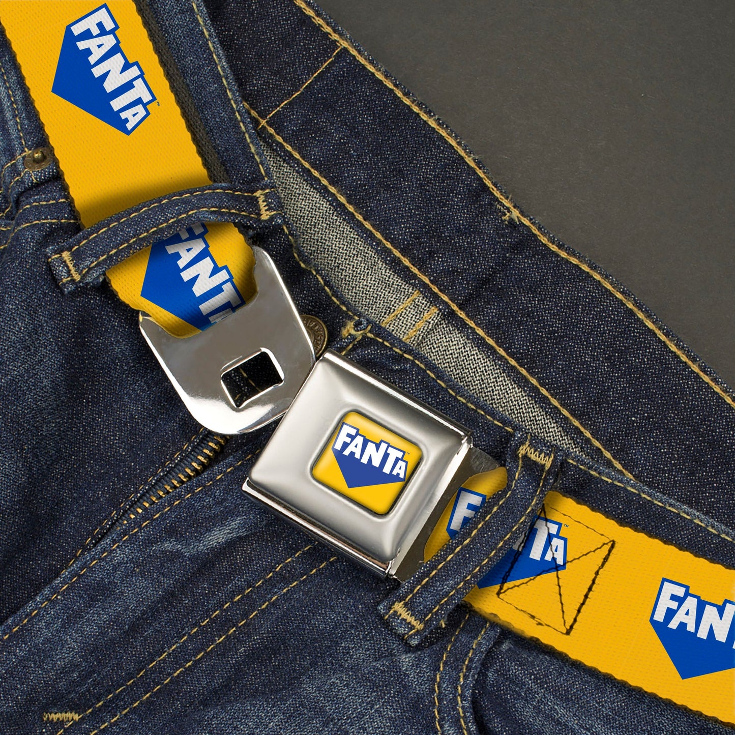 FANTA Logo Full Color Pineapple Yellow/Blue/White Seatbelt Belt - FANTA Logo Pineapple Yellow/Blue/White Webbing
