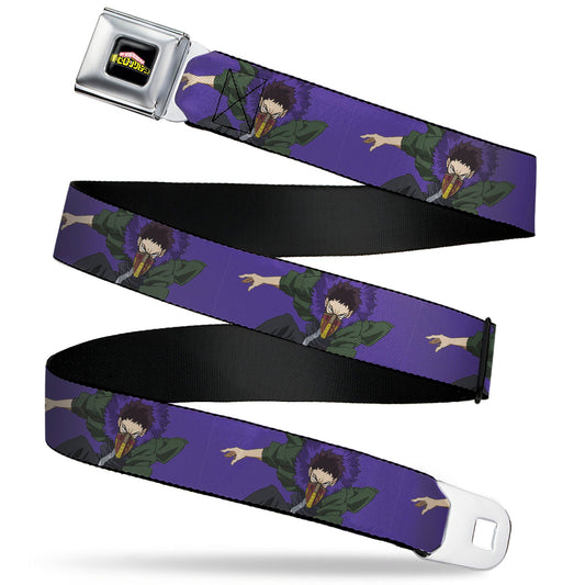 MY HERO ACADEMIA Title Logo Full Color Black Seatbelt Belt - My Hero Academia Kai Chisaki Action Pose Purple Webbing
