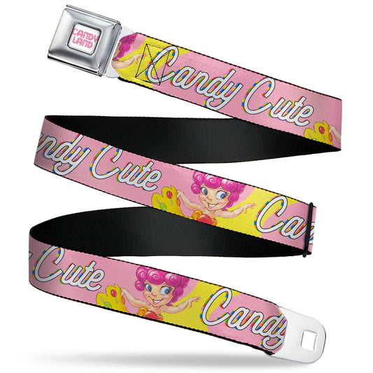 CANDY LAND Game Logo White/Pink Seatbelt Belt - Candy Land CANDY CUTE Princess Lolly Pose Pink Webbing