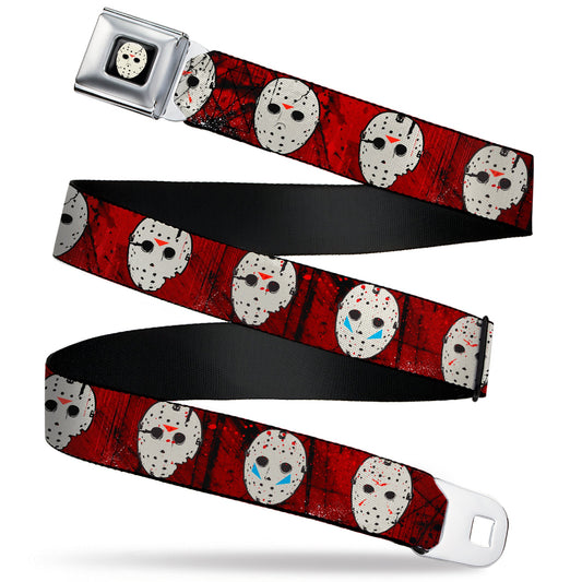Friday the 13th Hockey Mask Icon Full Color Black Seatbelt Belt - Friday the 13th Hockey Mask Icons Reds Webbing