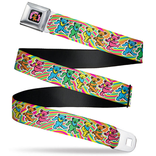 GRATEFUL DEAD Dancing Bear Icon Full Color Black/Orange Seatbelt Belt - Grateful Dead Dancing Bears Swirl Multi Color Webbing