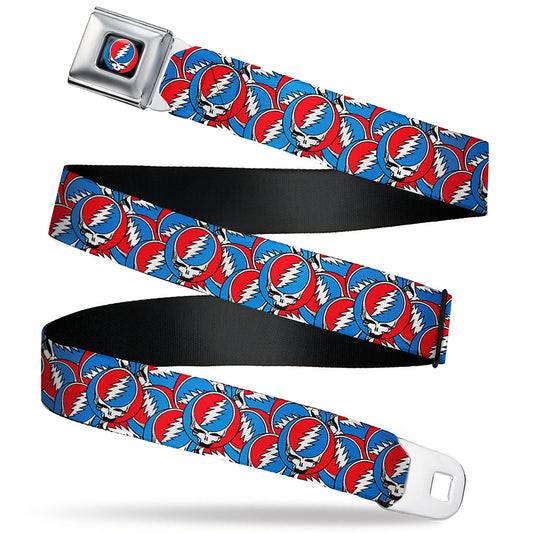Grateful Dead Steal Your Face Logo Full Color Black/Red/White/Blue Seatbelt Belt - Grateful Dead Steal Your Face Logo Stacked Red/White/Blue Webbing