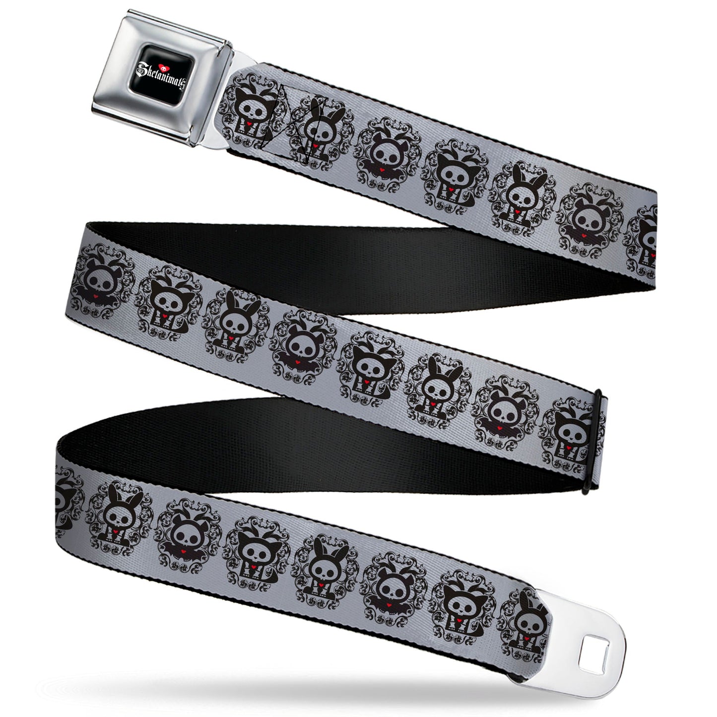 SKELANIMALS Title Logo Full Color Black/White/Red Seatbelt Belt - Skelanimals Diego Jack Kits Portraits Gray/Black Webbing
