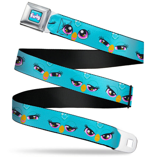 FURBY Title Logo Full Color Teal/Lavender/White Seatbelt Belt - Furby Eye Expressions Close-Up Teal Webbing