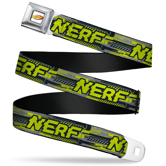 NERF Logo Full Color White/Red/Yellow Seatbelt Belt - NERF Text Glitch Logo Gray/Yellow/Black Webbing