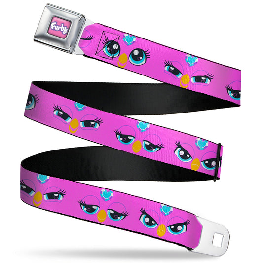 FURBY Title Logo Full Color Pink/Purple/White Seatbelt Belt - Furby Purple Eye Expressions Close-Up Pink Webbing