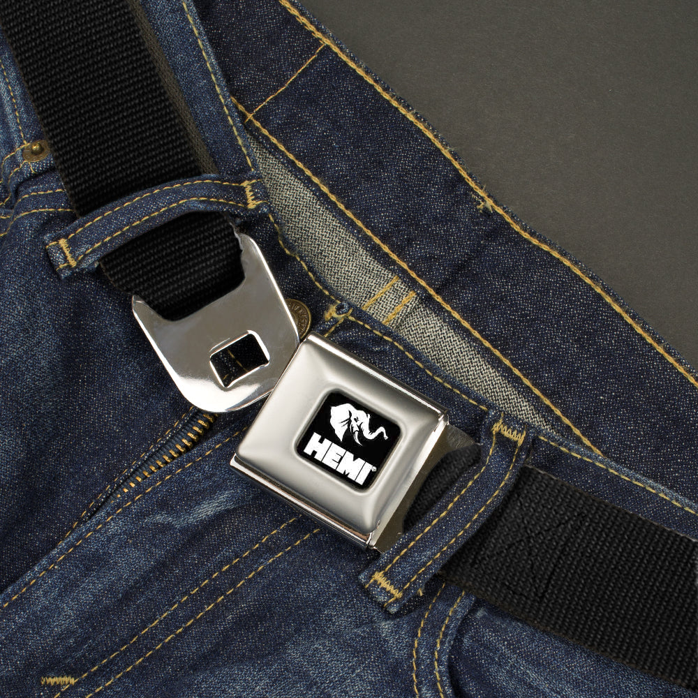 HEMI Elephant Logo Full Color Black/White - 
 Seatbelt Belt - Black Webbing