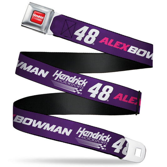 HENDRICK MOTORSPORTS Checker Logo Full Color Red/White Seatbelt Belt - ALEX BOWMAN #48 Hendrick Motorsports Racing Logo Purple/White/Pink Webbing