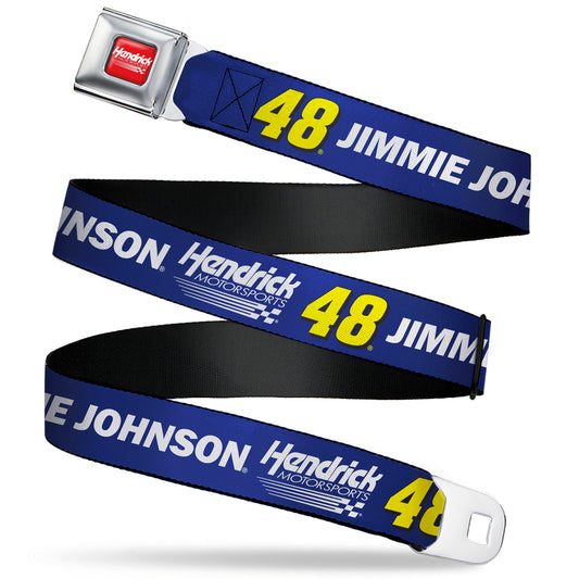 HENDRICK MOTORSPORTS Checker Logo Full Color Red/White Seatbelt Belt - JIMMIE JOHNSON #48 Hendrick Motorsports Racing Logo Blue/White/Yellow Webbing