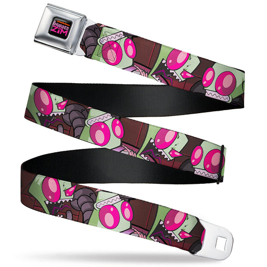 INVADER ZIM Title Logo Full Color Pink/Green Seatbelt Belt - Invader Zim Close-Up Poses Reds Webbing