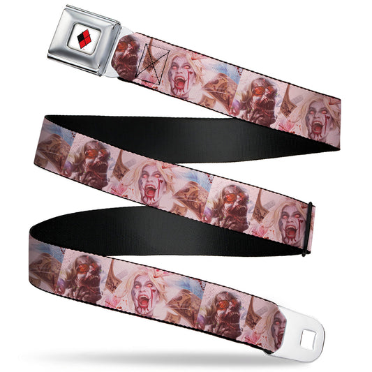 Harley Quinn Diamond Full Color White/Black/Red Seatbelt Belt - Harley Quinn Dceased Variant Cover Pose Blocks Webbing