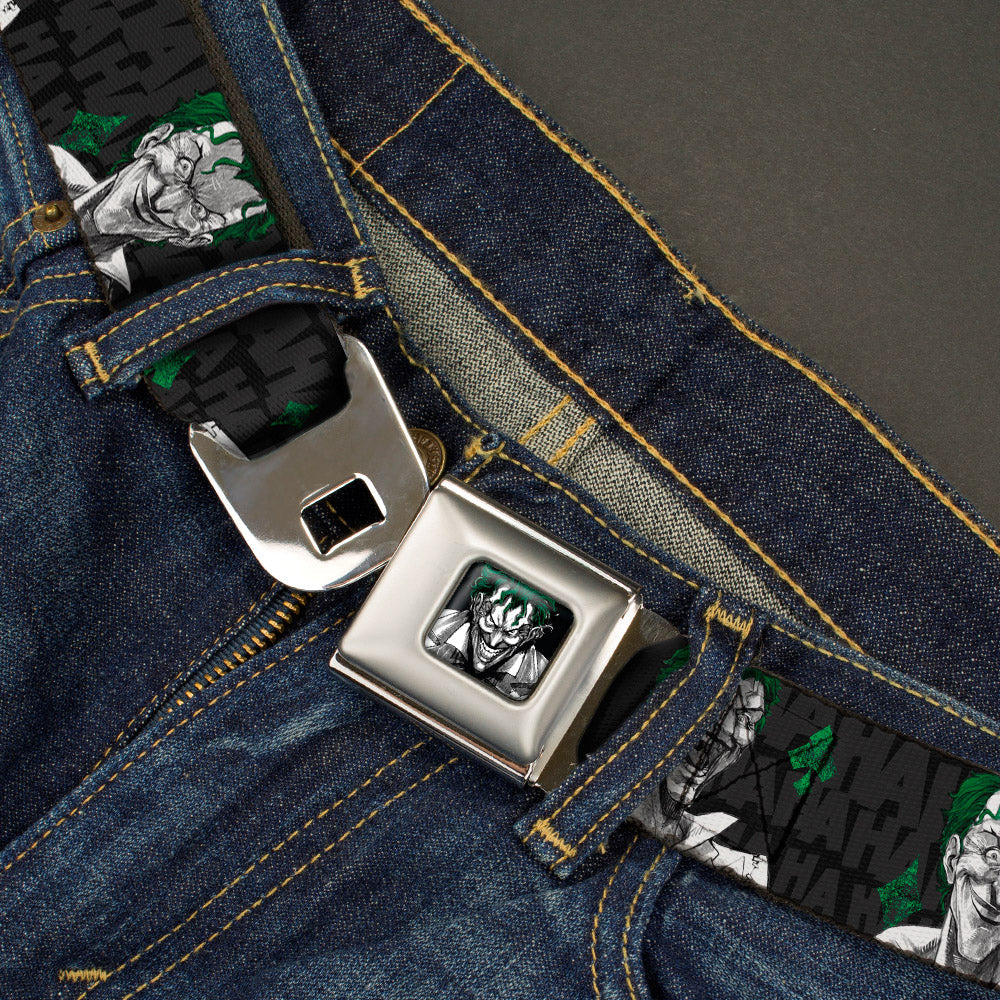 Joker Stare Full Color Black White Grays Green Seatbelt Belt - The Joker 4-Laughing Expressions/Suits/HAHAHA Black/Gray/Greens Webbing