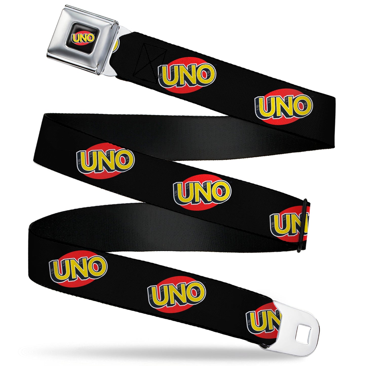 UNO Game Logo Full Color Black/Red/Yellow Seatbelt Belt - UNO Game Logo Black/Red/Yellow Webbing
