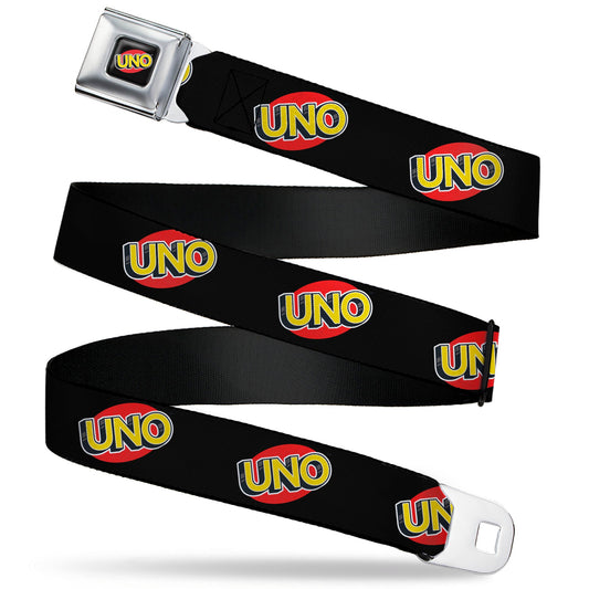 UNO Game Logo Full Color Black/Red/Yellow Seatbelt Belt - UNO Game Logo Black/Red/Yellow Webbing