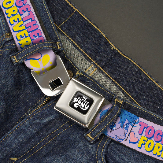MY LITTLE PONY Title Logo Full Color Black/Purple/White Seatbelt Belt - MY LITTLE PONY Three Ponies TOGETHER FOREVER Multi Color Webbing