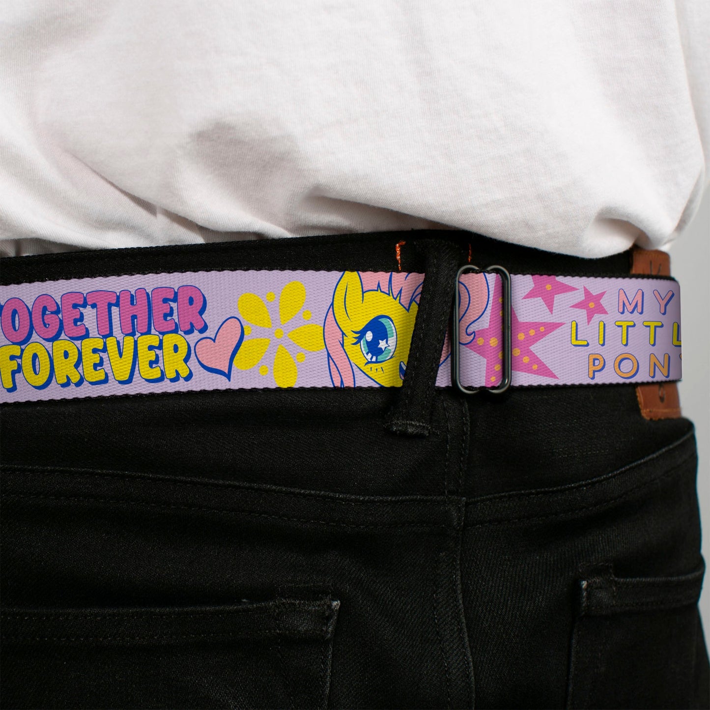 MY LITTLE PONY Title Logo Full Color Black/Purple/White Seatbelt Belt - MY LITTLE PONY Three Ponies TOGETHER FOREVER Multi Color Webbing