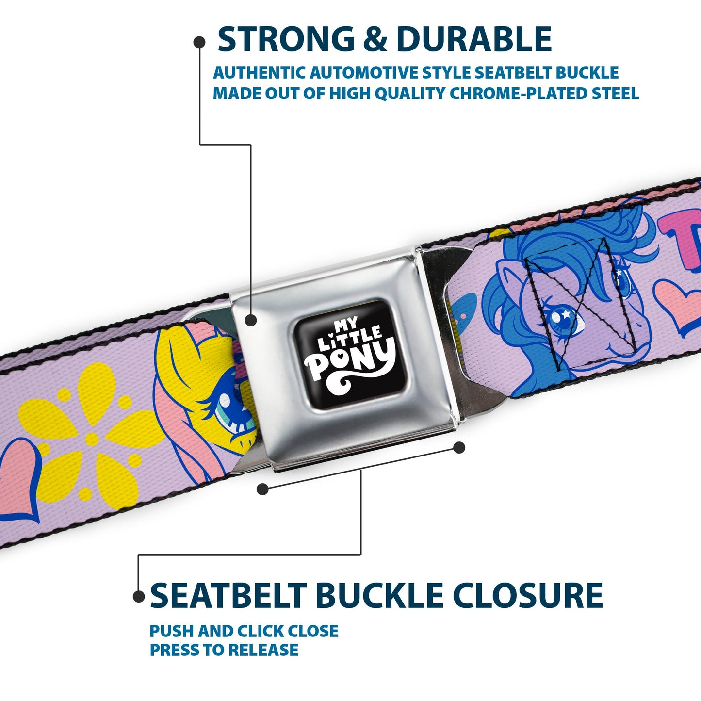 MY LITTLE PONY Title Logo Full Color Black/Purple/White Seatbelt Belt - MY LITTLE PONY Three Ponies TOGETHER FOREVER Multi Color Webbing