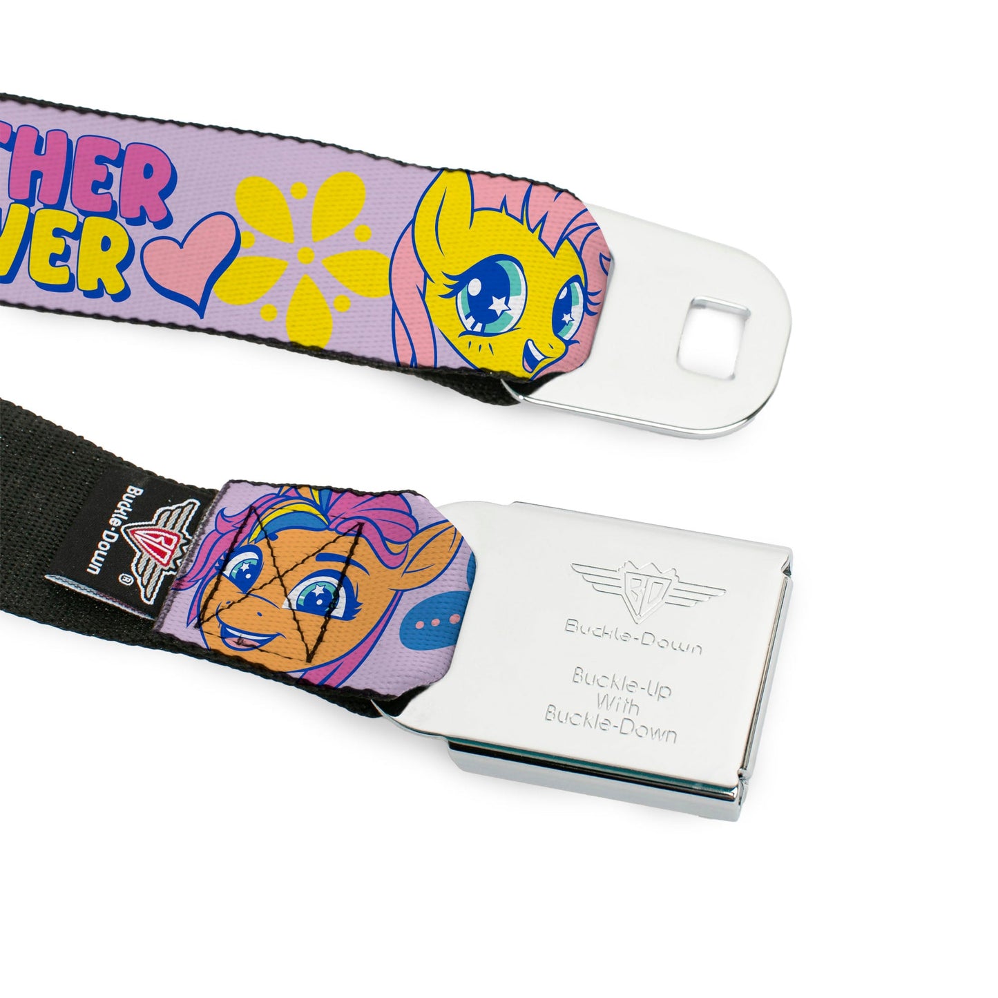 MY LITTLE PONY Title Logo Full Color Black/Purple/White Seatbelt Belt - MY LITTLE PONY Three Ponies TOGETHER FOREVER Multi Color Webbing