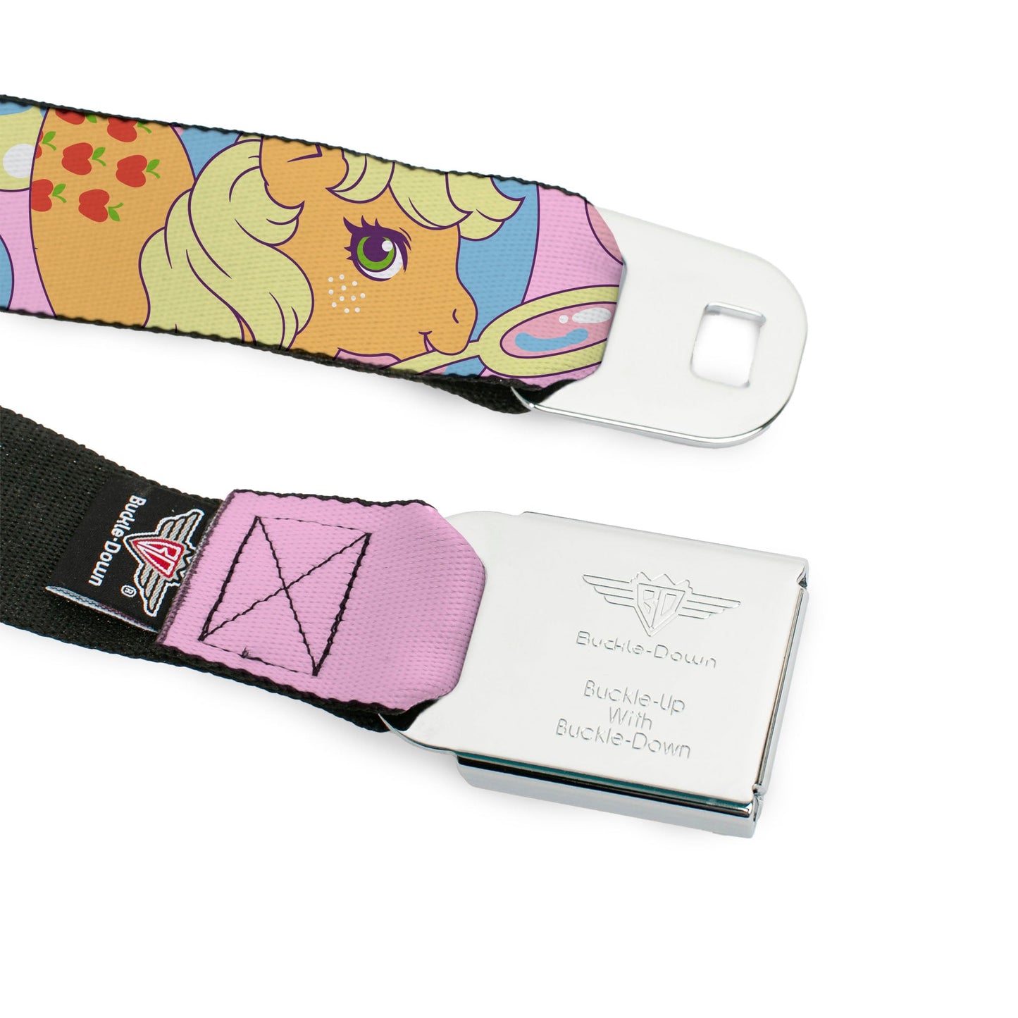 MY LITTLE PONY Title Logo Full Color Black/Purple/White Seatbelt Belt - MY LITTLE PONY Two Pony Sunshine Bubbles and Title Logo Pink/Multi Color Webbing