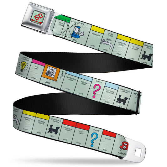 Monopoly GO Space Full Color Seatbelt Belt - Monopoly British UK Game Board Space Blocks Webbing