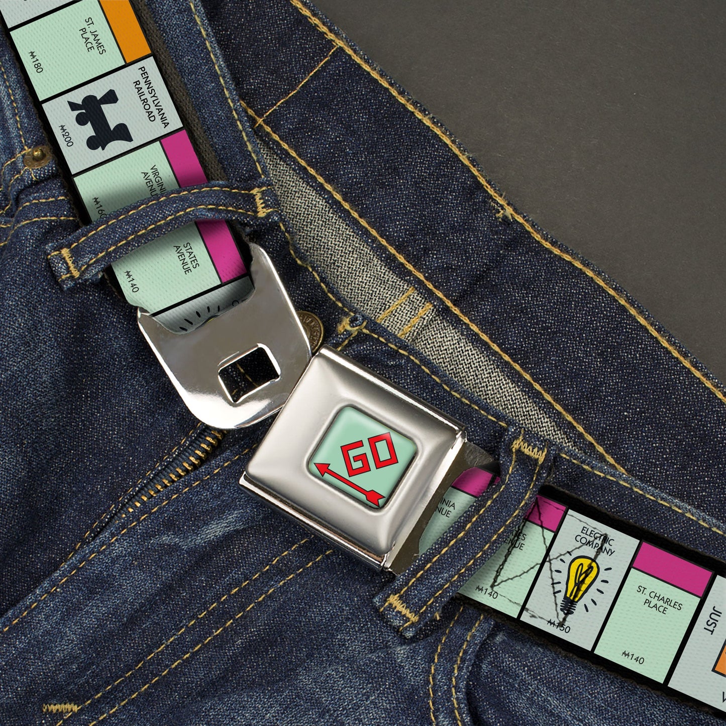 Monopoly GO Space Full Color Seatbelt Belt - Monopoly Game Board Space Blocks Webbing