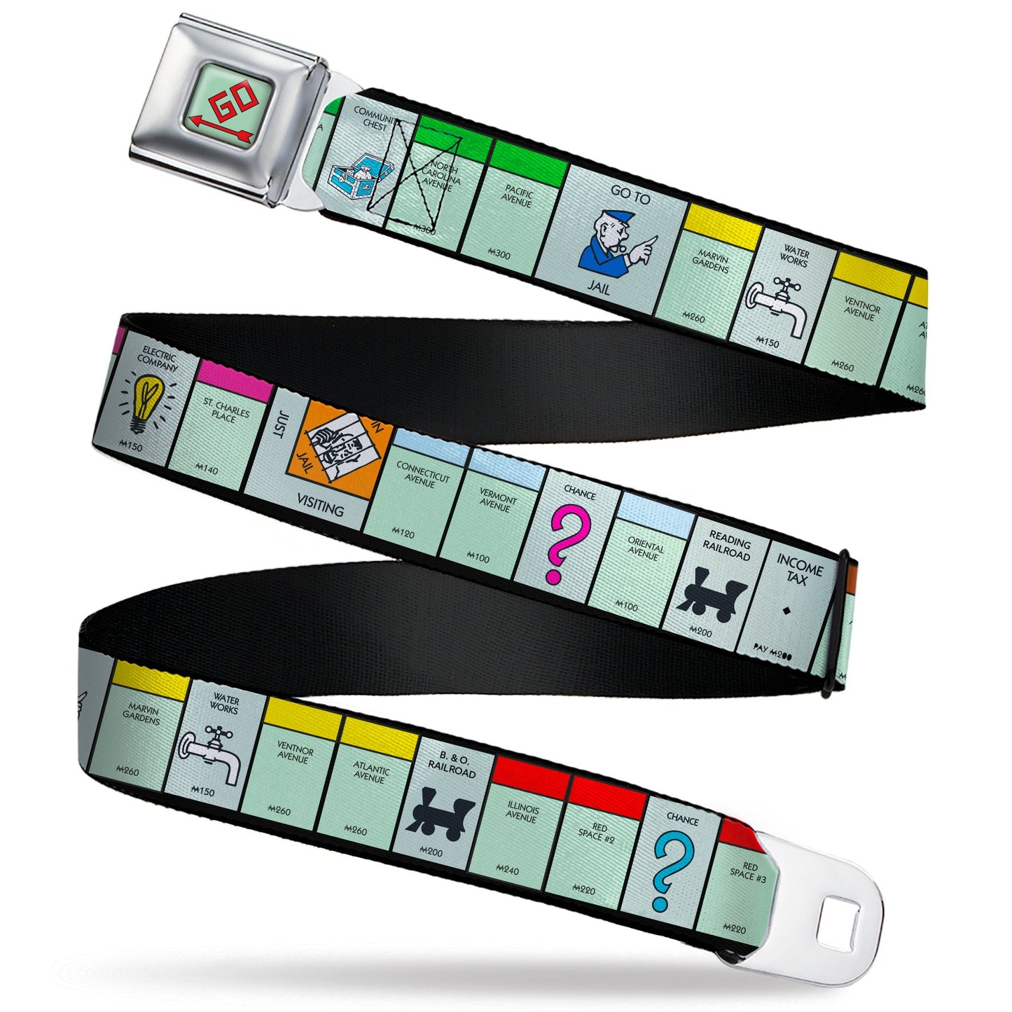 Monopoly GO Space Full Color Seatbelt Belt - Monopoly Game Board Space Blocks Webbing