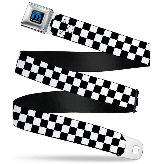 MOPAR Logo Full Color Black/Blue/White Seatbelt Belt - Checker Black/White Webbing