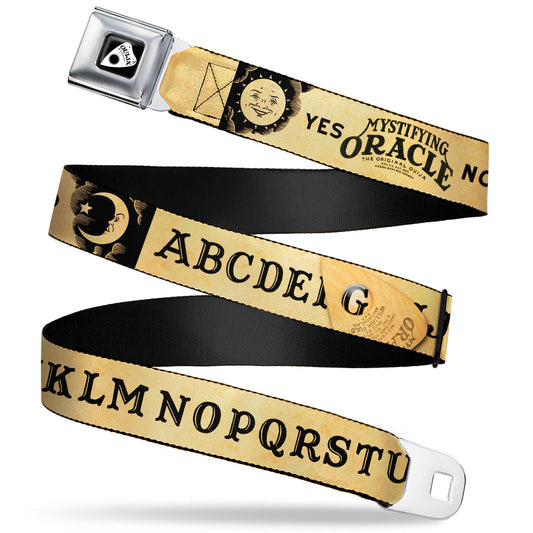 OUIJA Board Logo Planchette Full Color Red/White Seatbelt Belt - OUIJA Board Letters and Elements Antique Beige/Black Webbing