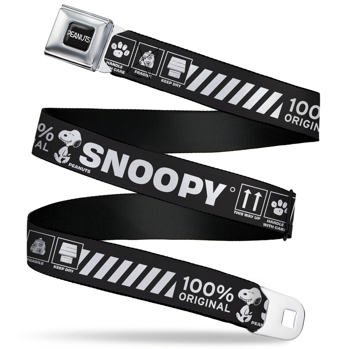 PEANUTS Title Logo Full Color Black/White Seatbelt Belt - Peanuts SNOOPY Care Symbols 100% ORIGINAL Black/White Webbing