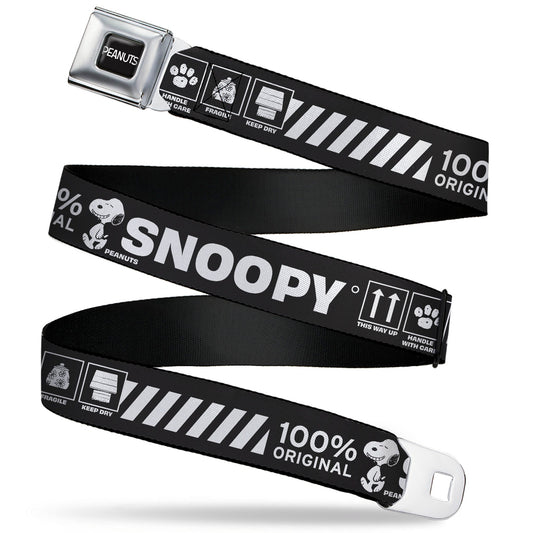 PEANUTS Title Logo Full Color Black/White Seatbelt Belt - Peanuts SNOOPY Care Symbols 100% ORIGINAL Black/White Webbing