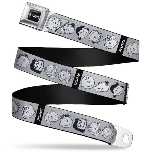 PEANUTS Title Logo Full Color Black/White Seatbelt Belt - Peanuts Gang Expressions Gray/Black/White Webbing