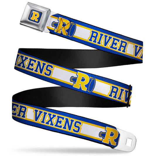 RIVERDALE "R" Logo Full Color Blue White Yellow Seatbelt Belt - RIVER VIXENS/Cheer Logo Stripe Blue/White/Yellow Webbing
