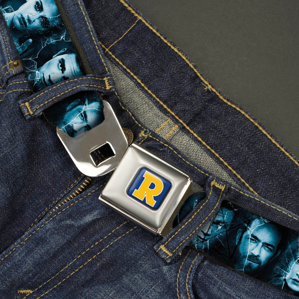 RIVERDALE "R" Logo Full Color Blue White Yellow Seatbelt Belt - RIVERDALE 10-Character Faces Shatter Black/Blues Webbing