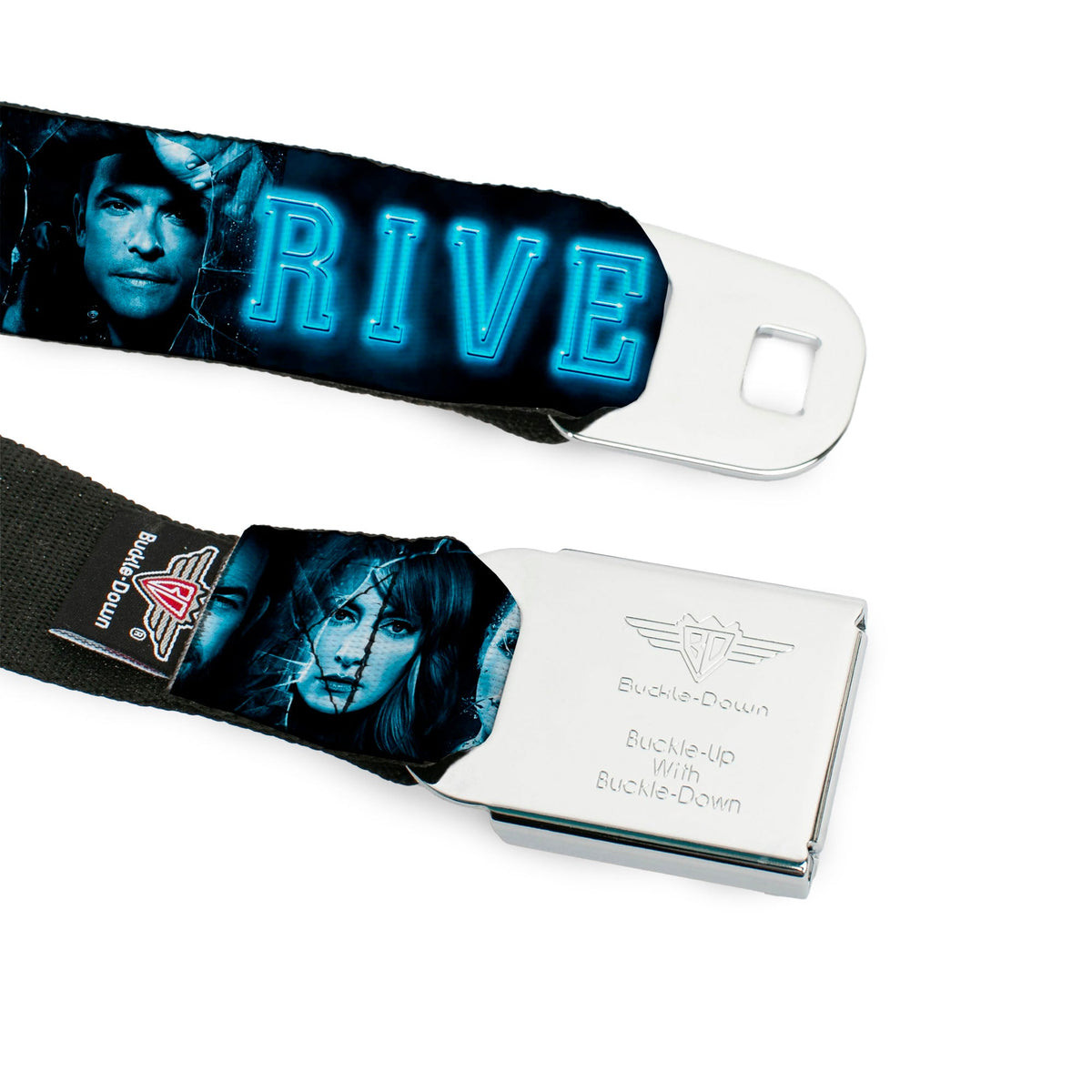 RIVERDALE "R" Logo Full Color Blue White Yellow Seatbelt Belt - RIVERDALE 10-Character Faces Shatter Black/Blues Webbing