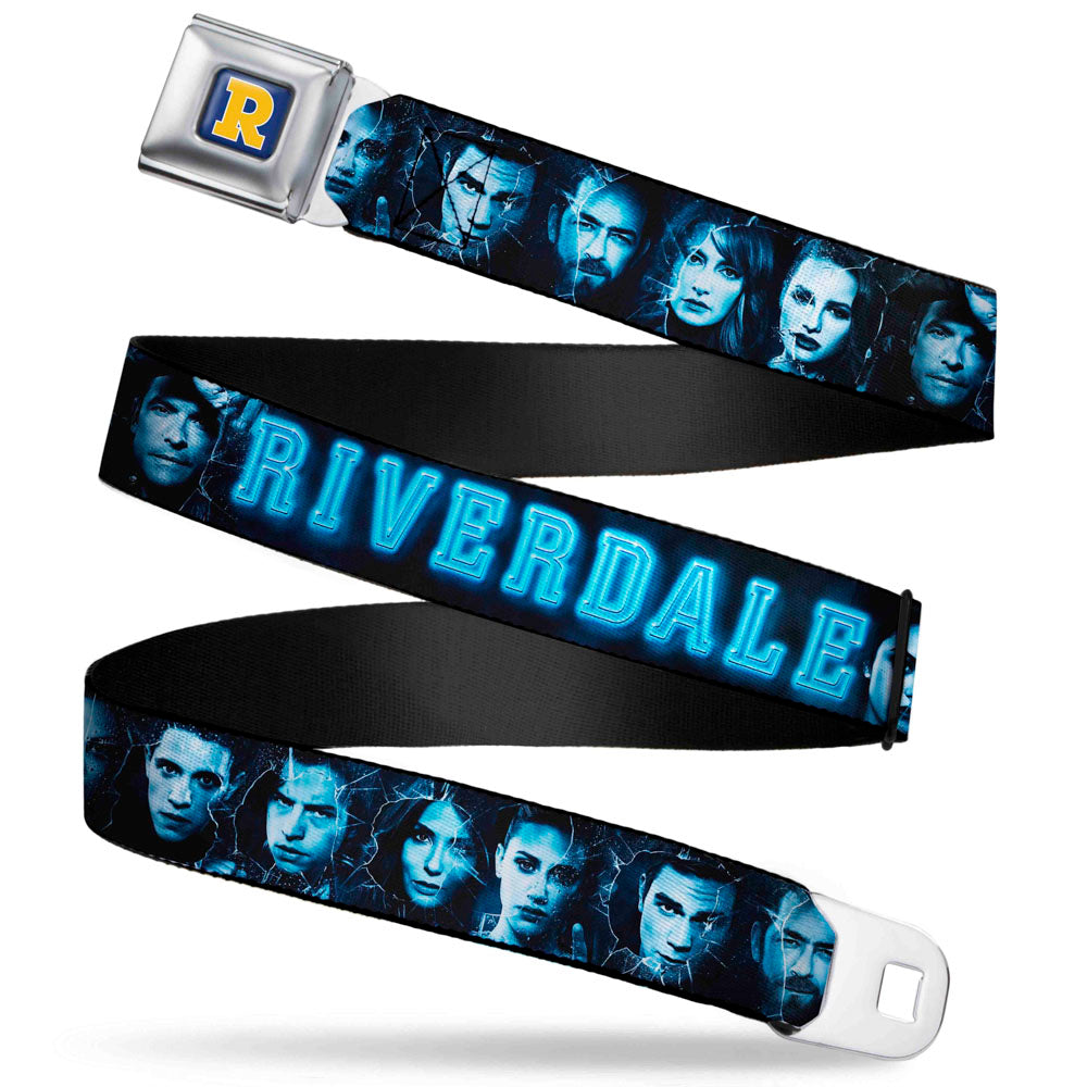 RIVERDALE "R" Logo Full Color Blue White Yellow Seatbelt Belt - RIVERDALE 10-Character Faces Shatter Black/Blues Webbing