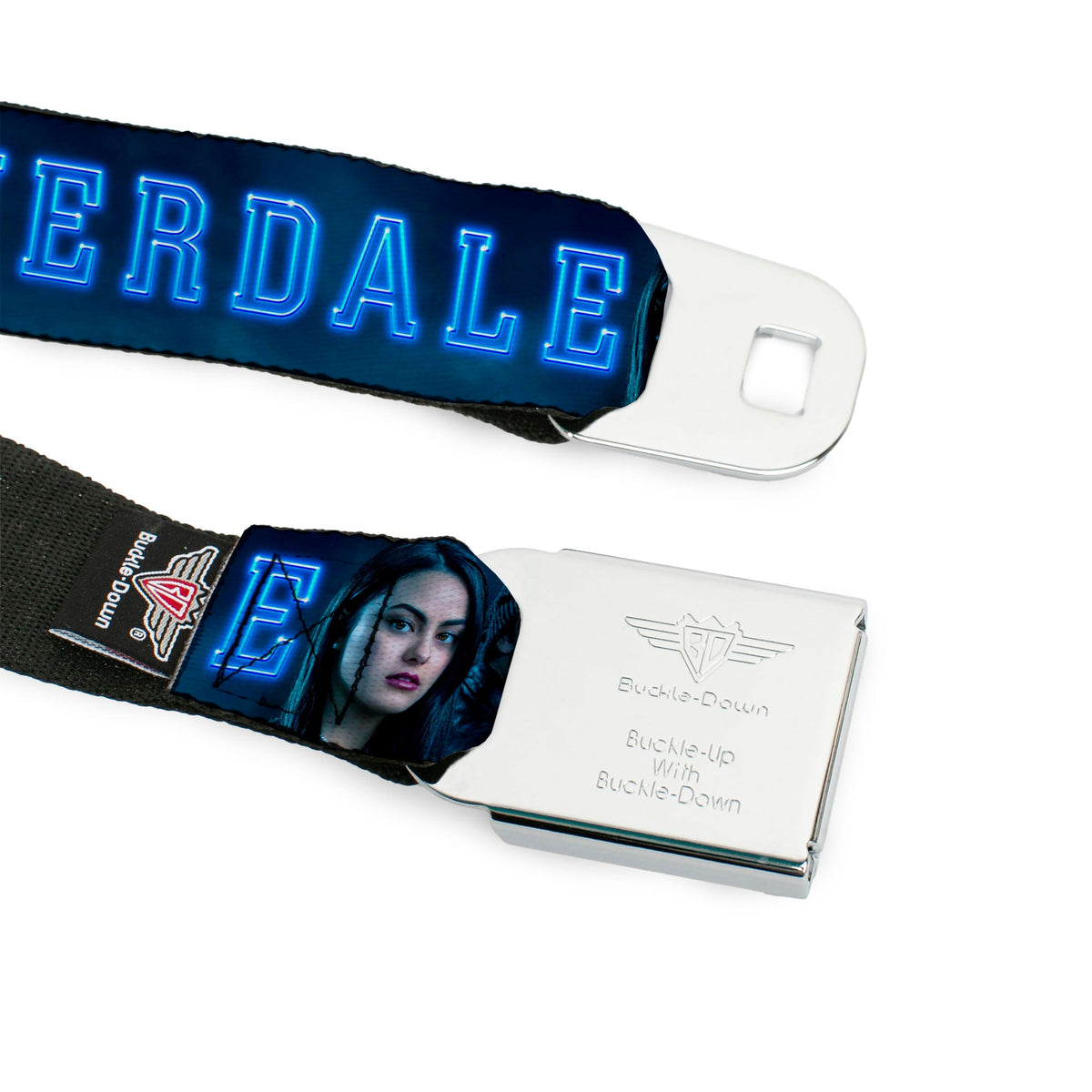 RIVERDALE "R" Logo Full Color Blue White Yellow Seatbelt Belt - RIVERDALE 7-Character Group Pose Blues Webbing