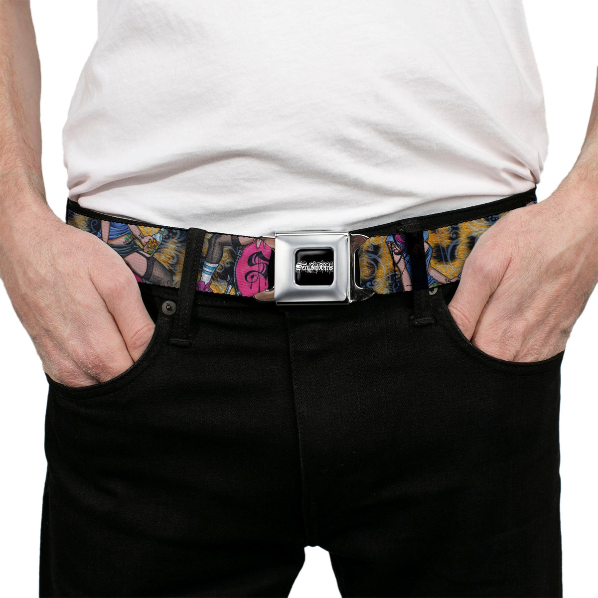 SEXY INK GIRLS Full Color Black White Seatbelt Belt - Allyson Webbing