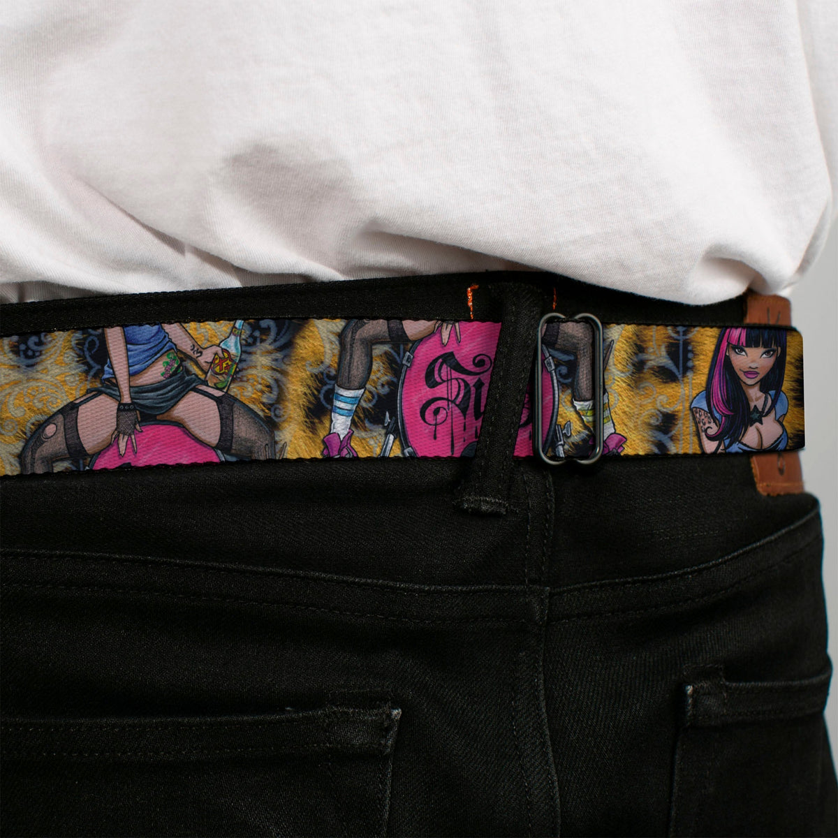 SEXY INK GIRLS Full Color Black White Seatbelt Belt - Allyson Webbing
