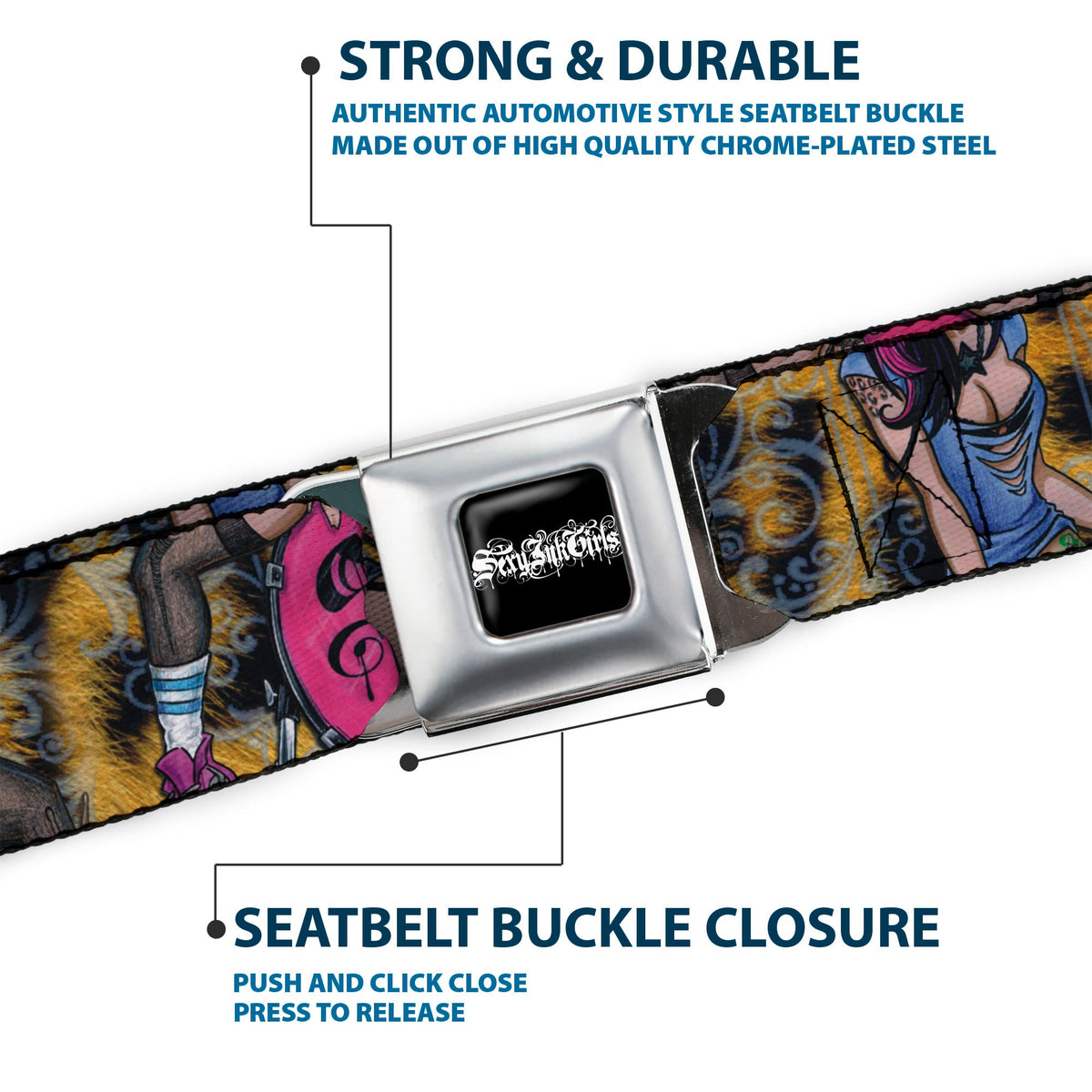 SEXY INK GIRLS Full Color Black White Seatbelt Belt - Allyson Webbing